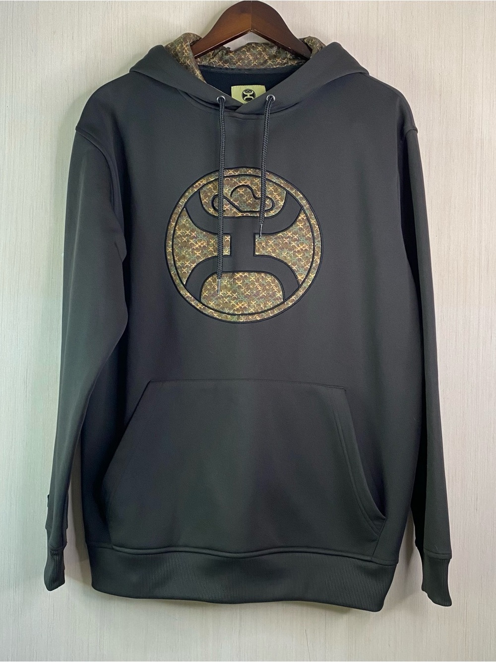 Hooey Men's Pullover Hoodie Sweatshirt Camo Style Inlay Brown Gray Medium